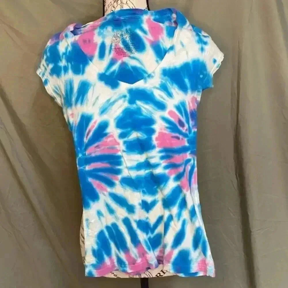 Stranded Tie dye Pink Blue & white tee womens XS